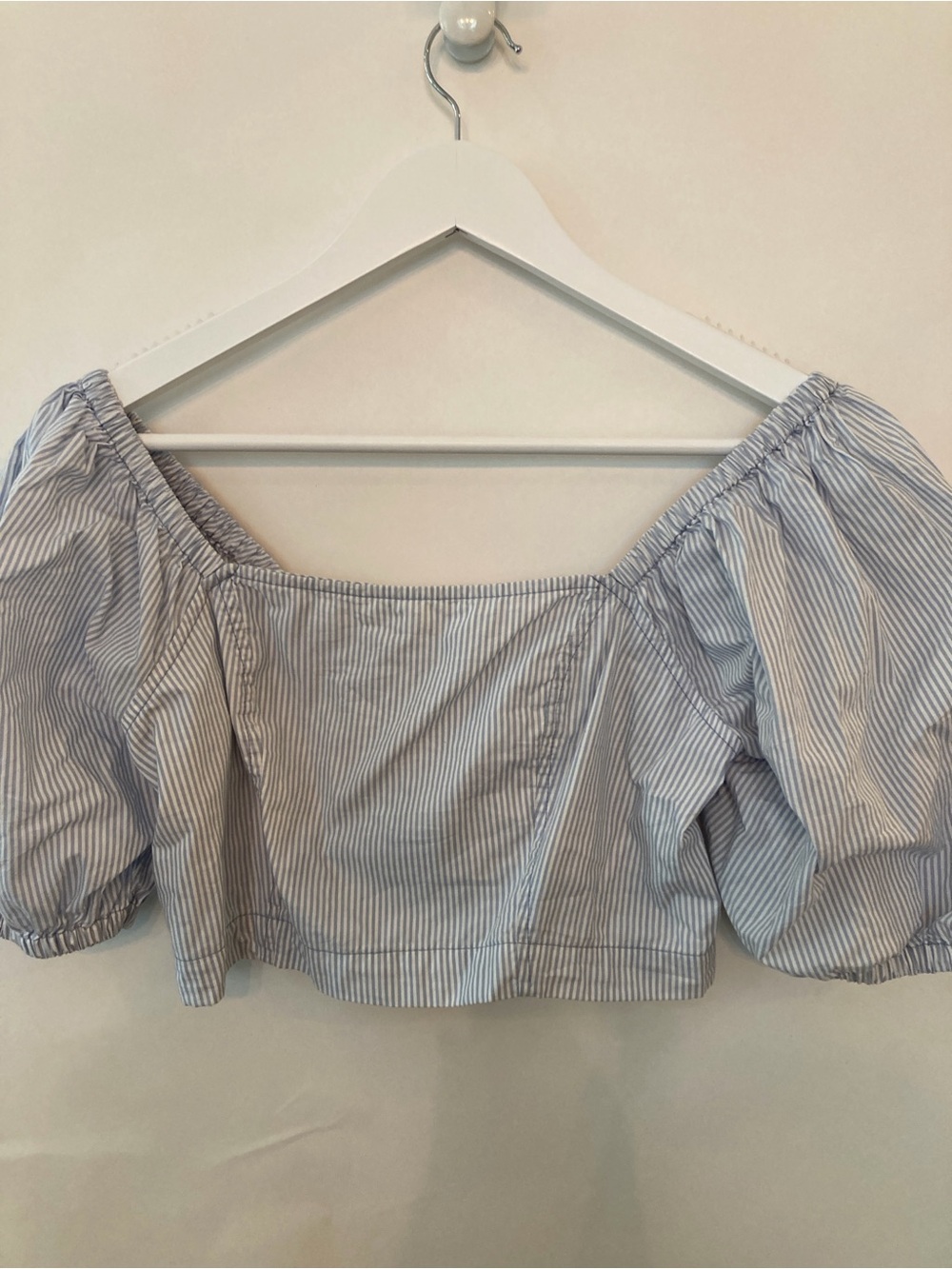 Aerie Striped Blue Off-Shoulder Puff Sleeve Top